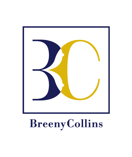 Breeny Collins Firmenlogo Wort-Bildmarke in blau und gold