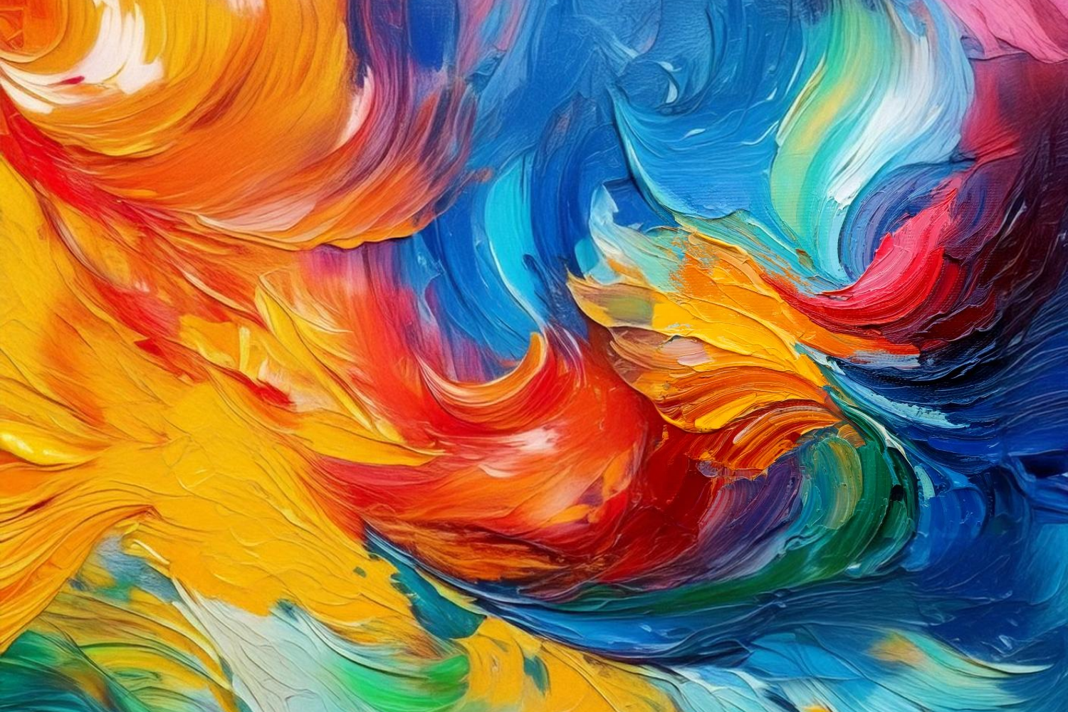 Abstraktes Gemaelde auf Leinwand mit bunten und leuchtenden Acrylfarben